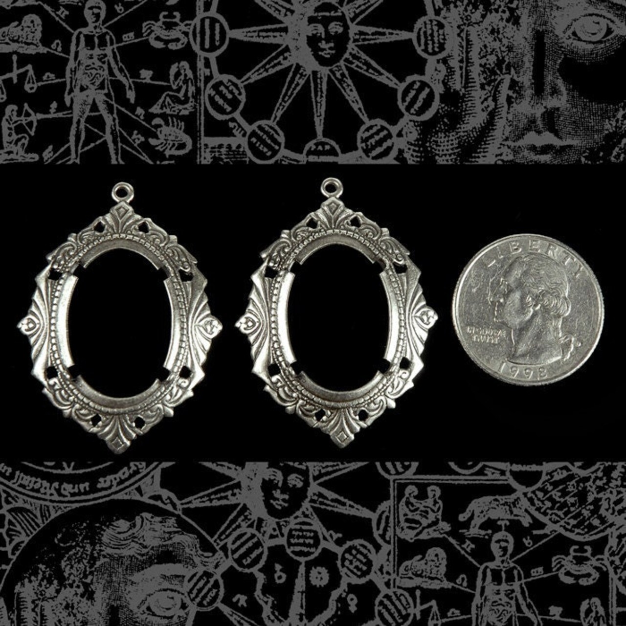 Vintage Filigree Antiqued Silver Plated Brass Cameo Frames for 24mm x 18mm - Set of Two - S-F20